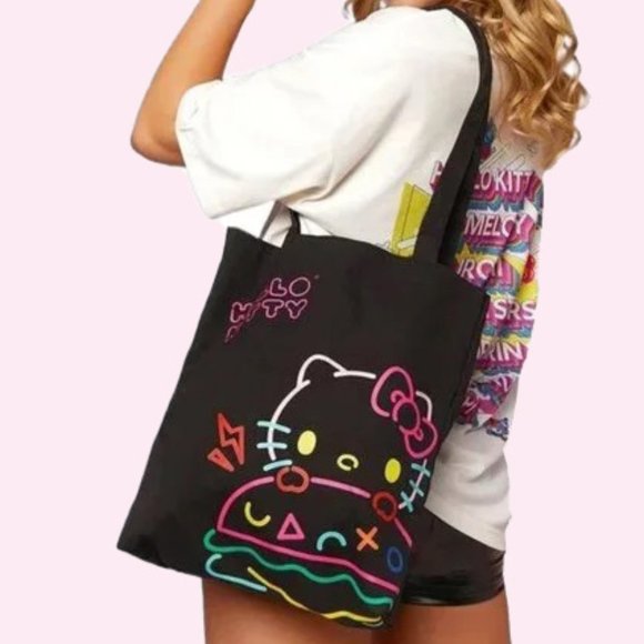 HELLO KITTY Black Neon Graphic Tote Bag - Picture 5 of 6